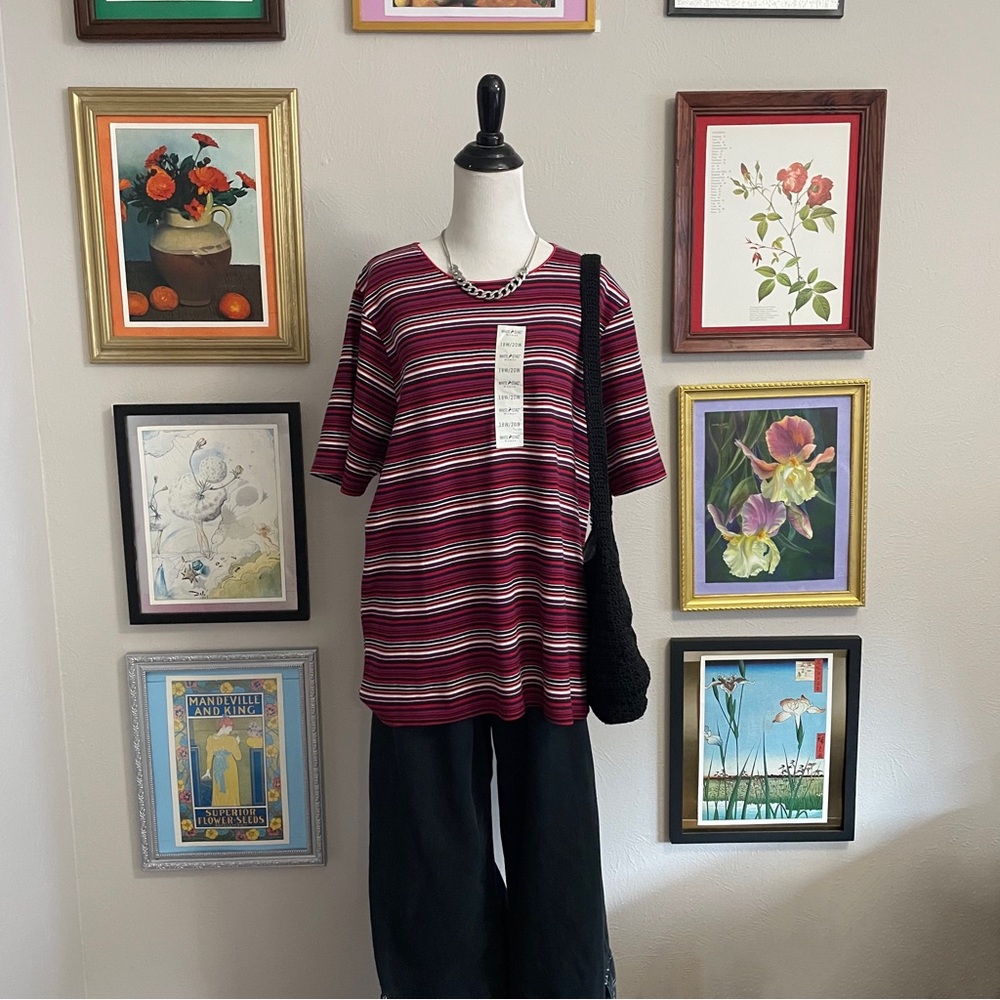 Vintage NWT Striped Short-Sleeve Tee in Burgundy